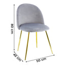 Set 4 Sedie 50x45x80 cm in Tessuto Vellutato Piedi Oro Grigio