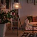 Lampada da Terra Tripode in Legno con Paralume in Lino Beige 146 cm 