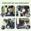 Albero per Gatti 60x50x206A cm con 4 Pali Graffiatoi Cesti Amache per 1-3 Gatti 6 kg in Peluche e Sisal Grigio Scuro      