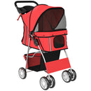 Passeggino per Cani Pieghevole 77x44x102 cm Ruote Girevoli Freni e Cuscino Lavabile in Tessuto Rosso      