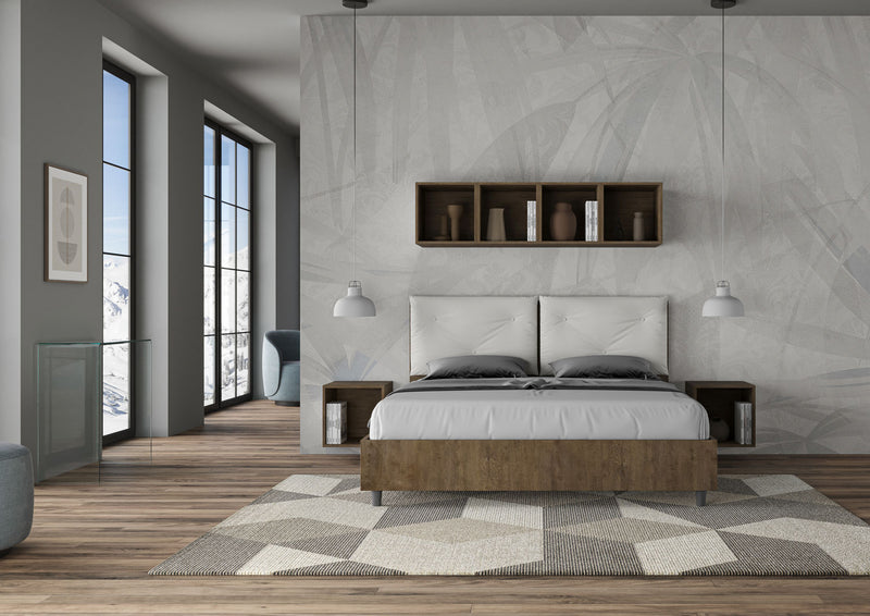 Letto Matrimoniale Struttura Noce con Cuscini in Similpelle Egos Appia Bianco Varie Misure