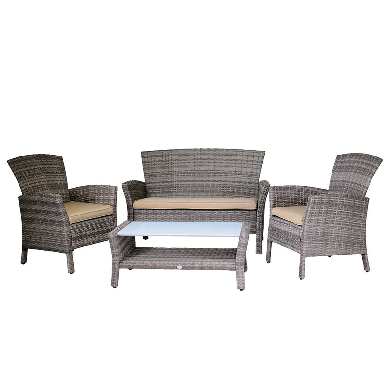 Set da Giardino Divano 2 Poltrone e Tavolino in Polyrattan Amalia Grigio