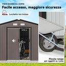 Casetta da Giardino 322x277x192 cm con 2 Porte Scorrevoli e 4 Prese d'Aria in Acciaio Marrone      