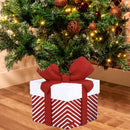 Base Albero di Natale Forma Regalo Natalizio Bianco e Rosso Decorazione Natalizia
