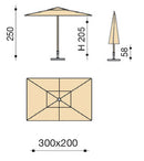Ombrellone da Giardino 3x2 m Palo Ø38 mm in Alluminio Effetto Legno Tessuto Poliestere Trend Wood Ecru