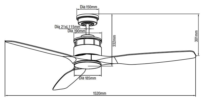 Ventilatore da Soffitto con 3 Pale in Abs Ø152 cm 3 Velocità Martec Governor Bianco