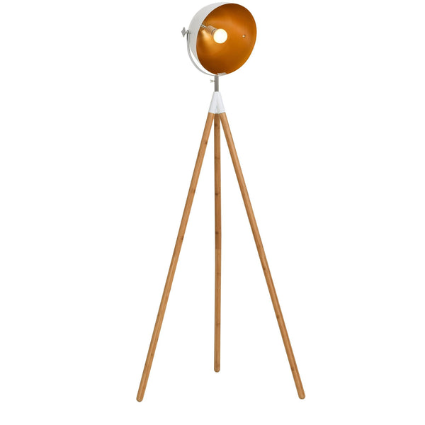 sconto Dreibein-Stehlampe aus Holz mit Lampenschirm aus Metall 70x70x170 cm E27