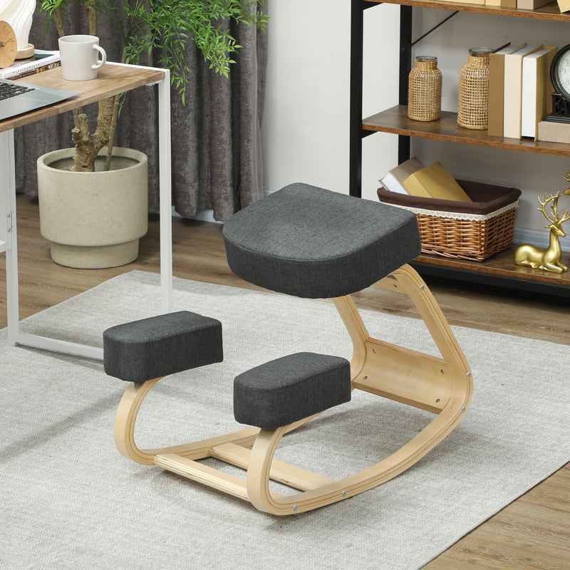 Sedia Ergonomica con Inginocchiatoio 51x69x58 cm in Legno di Betulla e Cuscini Grigio  