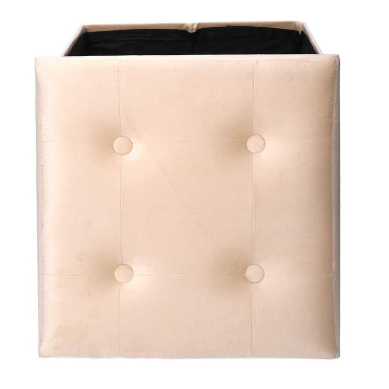 Pouf Contenitore Pieghevole 38x38xh38 cm in Velluto Crema