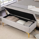 Panca Contenitore Fondo Letto 120x44x44,5cm con Tessuto Vellutato e Gambe Dorate Grigio Chiaro