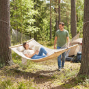 Amaca da Giardino 325x140x2,5 cm con Cuscino e Tasca in Poliestere con Barre di Legno Bianco Crema      