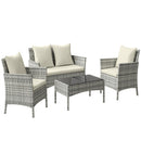 Set 4 Pezzi Salotto da Giardino con Divano a 2 Posti 2 Sedie Tavolino da Caffè in Rattan Grigio      
