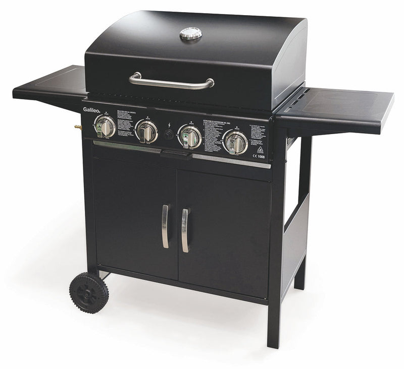 Barbecue a Gas 4 Bruciatori con Ripiani Lateriali Soriani Gastone Nero
