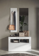 Set Ingresso Mobile 1 Anta a Ribalta Appendiabiti 91x36x165 cm e Specchio 50x110 cm Linea Basic Bianco Lucido