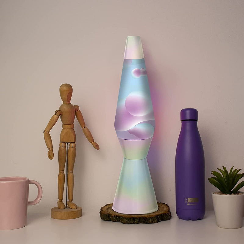 Lampada Lava Lamp 40cm Rainbow Dream Base Colori Pastello Magma Rosa