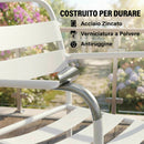 Set 3 Pezzi Bistrò Tavolino 50x50x50 cm in Vetro e 2 Sedie a Doghe in Acciaio Bianco      