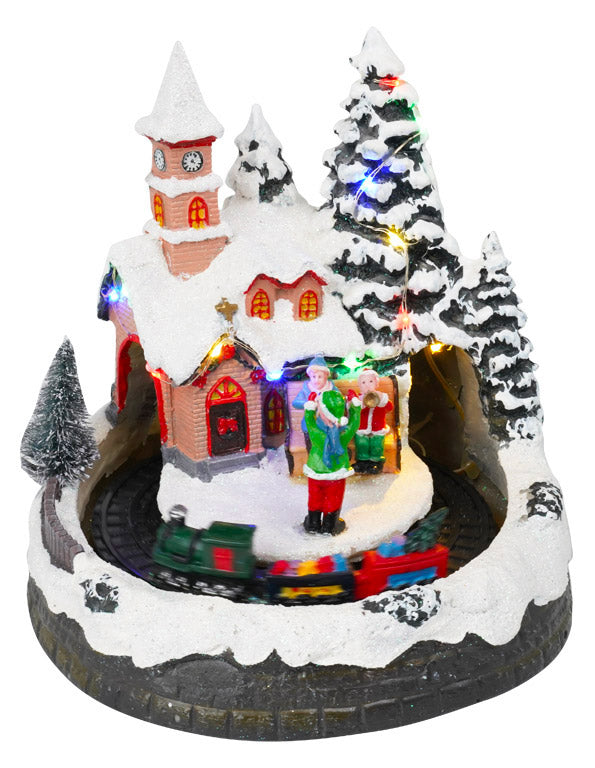 Villaggio Natalizio 19x18x19 cm in Resina con Trenino  Musica e Luci sconto