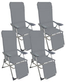 Set 4 Sedie a Sdraio Reclinabili Pieghevoli 59x76x109 cm con Poggiapiedi in Alluminio e Textilene G