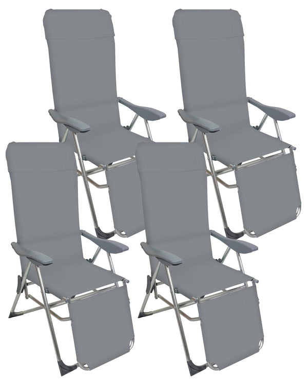 acquista Set mit 4 klappbaren Liegestühlen 59 x 76 x 109 cm mit Fußstütze aus Aluminium und grauem Textilene