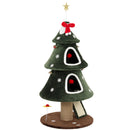 Albero Tiragraffi Natalizio per Gatti 60x60x132 cm con 2 Cucce Scala in Sisal Pali in Juta e Palline Verde      
