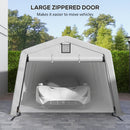 Tendone per Auto e Feste con 2 Finestre Laterali 618x265/330x240 cm in Acciaio Zincato e PE Grigio Chiaro
