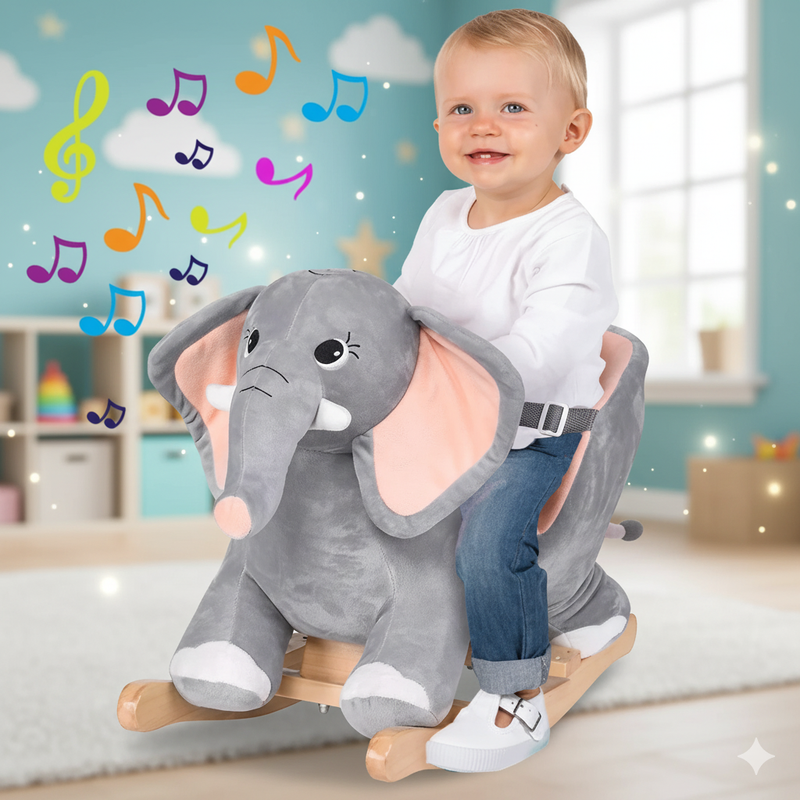 Elefante a Dondolo Cavalcabile Peluche Giocattolo Bambini con Suono