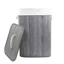 Cesto Portabiancheria 60x40x27 con Maniche e Coperchio in Bambù Grigio