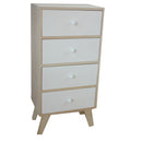 Mobiletto con 4 Cassetti in Legno di Paulownia Naturale e Bianco Fadi