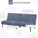 Divano Letto Singolo 180x80x81 cm in Tessuto Effetto Lino Azzurro e Nero
