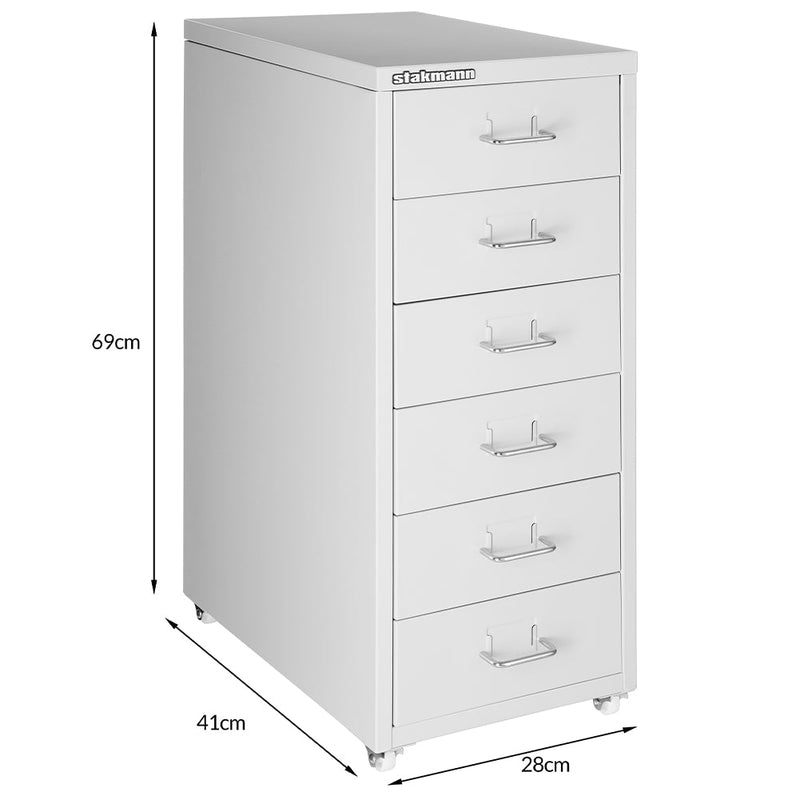 Cassettiera 6 Cassetti e 4 Ruote per Ufficio/Casa in Acciaio Grigio