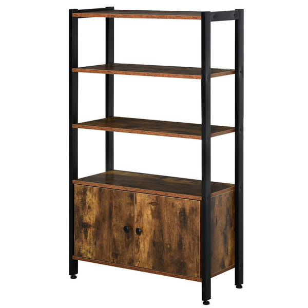 Modernes Bücherregal 3 Regale und Schrank 70 x 30 x 120 cm aus Metall und brauner Spanplatte sconto