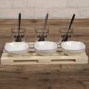 Set Aperitivo Antipasto Vassoio Mini Pallet 28x15x2 cm con Bicchieri e Ciotole in Ceramica Bianco      