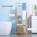 Portasciugamani Bagno Multiuso 53x30,5x152 cm Pieghevole con 3 Barre e 3 Ripiani in Legno Naturale   