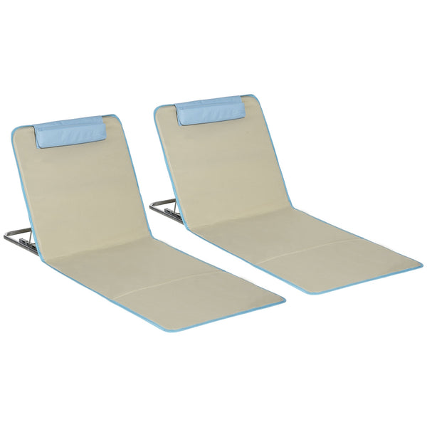 online Set 2 Sdraio da Spiaggia 53x124x35-45 cm con Schienale Regolabile e Poggiatesta Beige e Azzurro