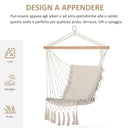 Sedia Sospesa a Dondolo 90x50 cm da Interno ed Esterno in Tessuto con Nappe Crema  