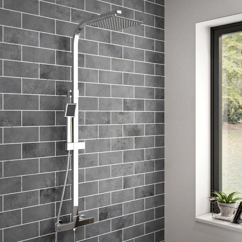 Set Colonna Doccia H80/120 cm Soffione Doccia e Laccio in Acciaio Inox Cromato