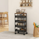 Carrello da Cucina a 5 Livelli 39,5x24x82 cm con 4 Cesti Estraibili in Metallo PP e Legno Nero e Rovere      