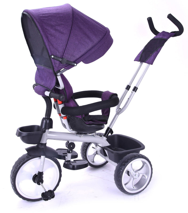 Triciclo Passeggino con Seggiolino Reversibile per Bambini con Parasole Viola