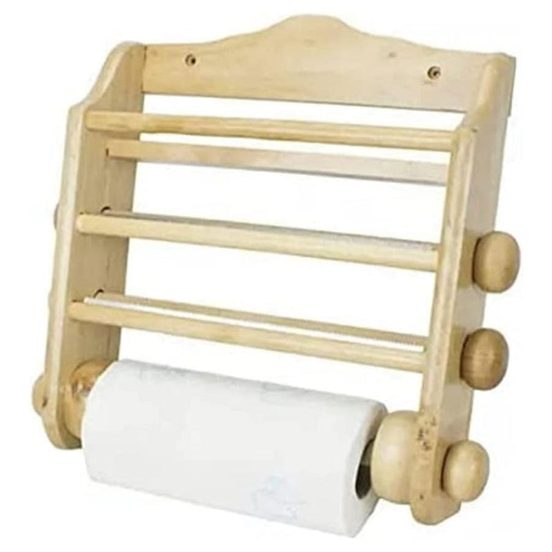 Porta Rotoli Cucina Da Parete Legno Chiaro 3 Posti Intaglio Cuore + Rotolo Carta