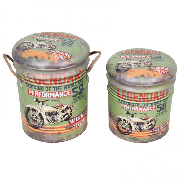 Set 2 runde Puffbehälter aus grünem MDF acquista