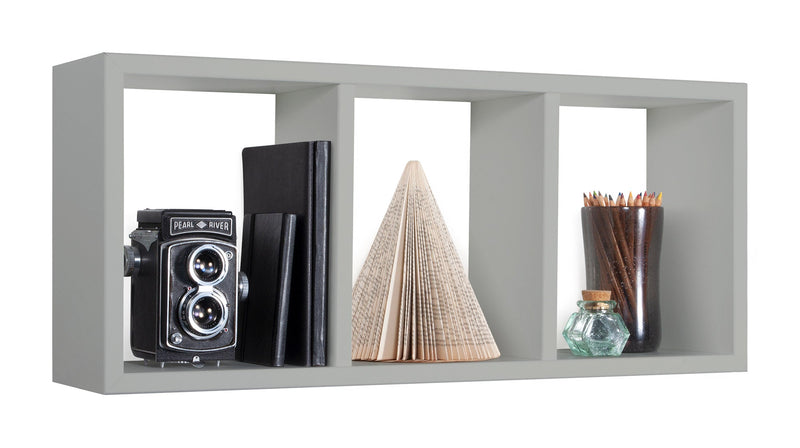 Mensola Rettangolare 3 Scomparti da Parete 70x30x15.5 cm in Fibra di Legno Tristano Grigio Sasso