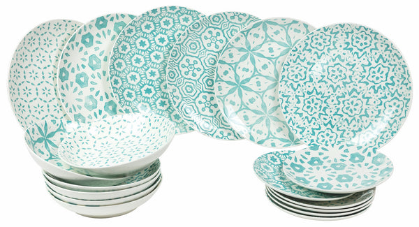 online Villa d'Este Home Tivoli Bodrum Tafelservice aus hellblauem Porzellan, 18-teilig