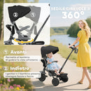 Triciclo per Bambini 6 in 1 111,5x52x98 cm Pieghevole con Sedile Girevole Nero   