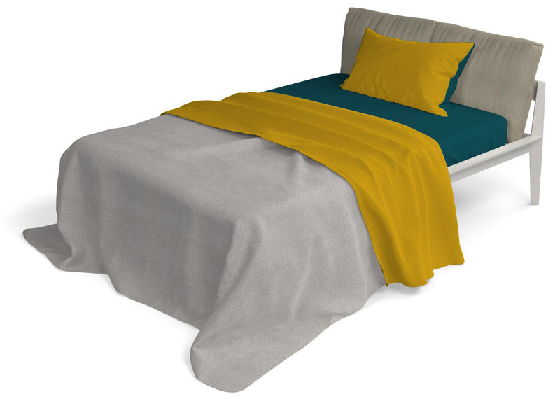 Set Lenzuola Sopra Sotto e Federe Doubleface Ocra\/Verde Petrolio