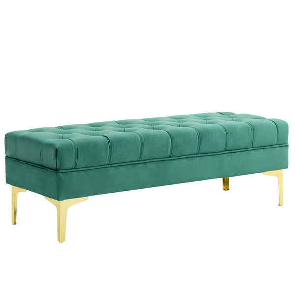 Panca Fondo Letto Imbottita con Rivestimento Trapuntato in Effetto Velluto 118x45x42 cm Verde Scuro acquista