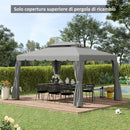 Tetto per Gazebo 3x4 m a 2 Livelli con 8 Fori di Drenaggio in Poliestere Grigio Chiaro      