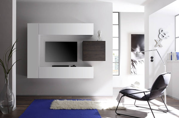 sconto Ausgestattete Wand Wohnzimmermöbel 3 Hängeeinheiten 169x196x31cm TFT Cube Glänzend Weiß und Wenge Eiche