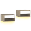 Set 2 Comodini Sospesi 37x32x21 cm con LED RGB Integrati e Regolabili con APP Cassetto e Ripiano in Melamina Bianco e Color Legno      