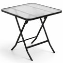 Tavolo Pieghevole Quadrato da Esterno 60x60x71cm con Struttura in Acciaio e Piano in Vetro Nero      