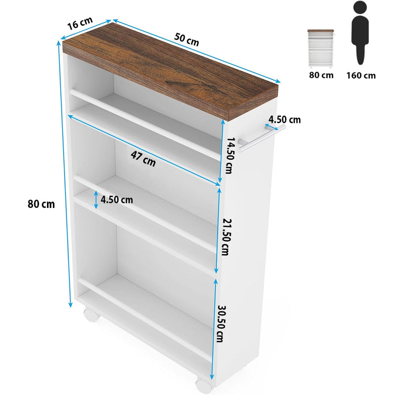 Carrello Portaoggetti Salvaspazio 50x16x80 cm per Cucina Bagno con Ruote Bianco